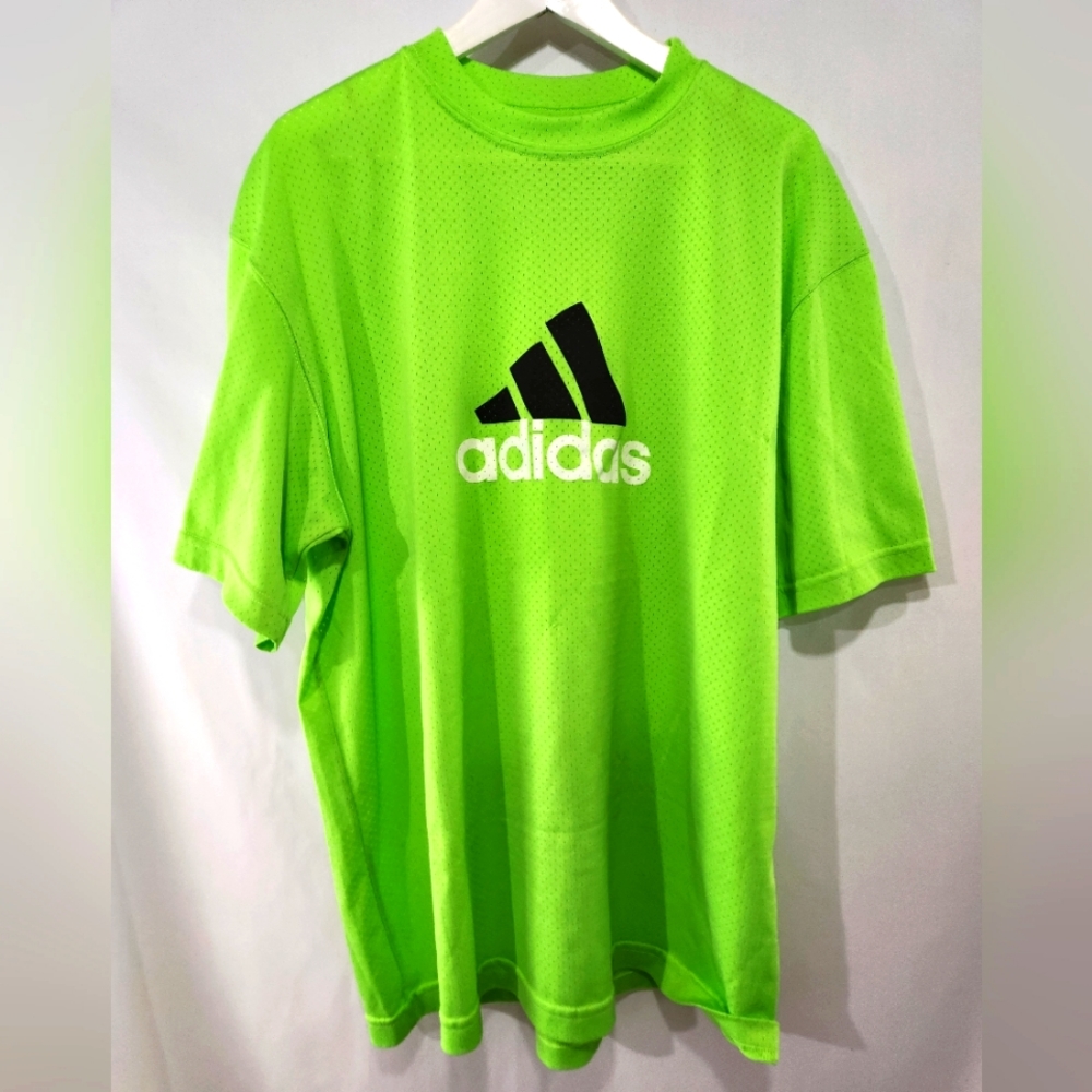 Vintage Throwback ADIDAS Lime Green Mesh Jersey Practice Shirt Made in USA sz L